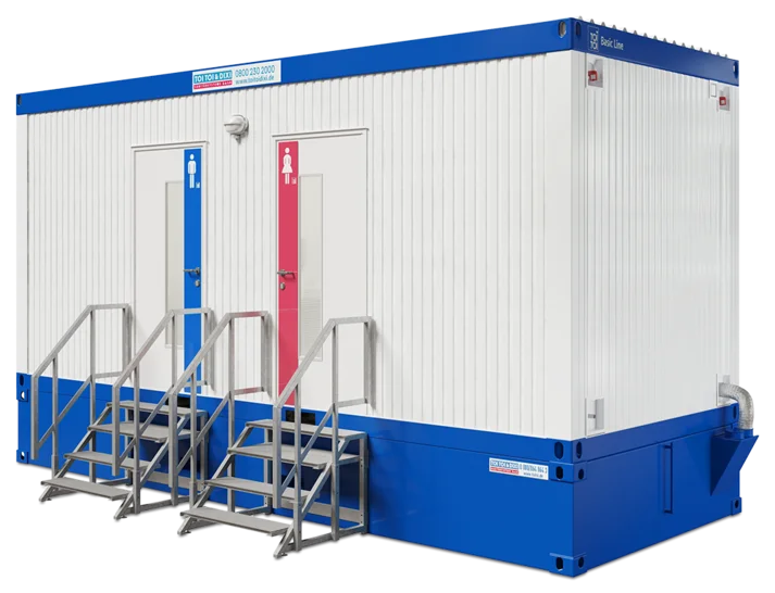 Sanitärcontainer mit Abwassertank und Treppe