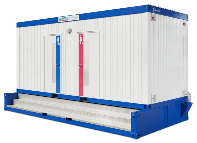Sanitärcontainer mit Abwassertank und Treppenstufen