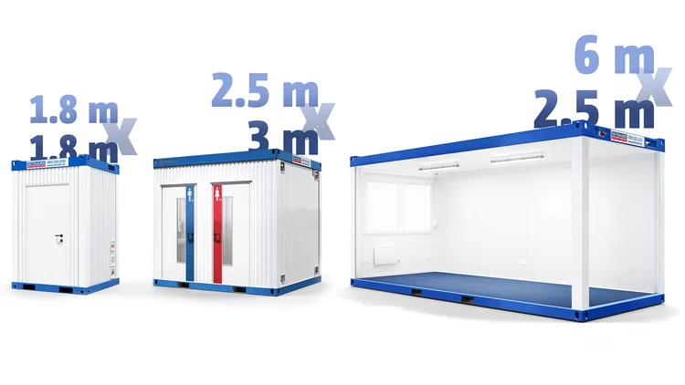 Raum- und Sanitaercontainer in drei groeßen