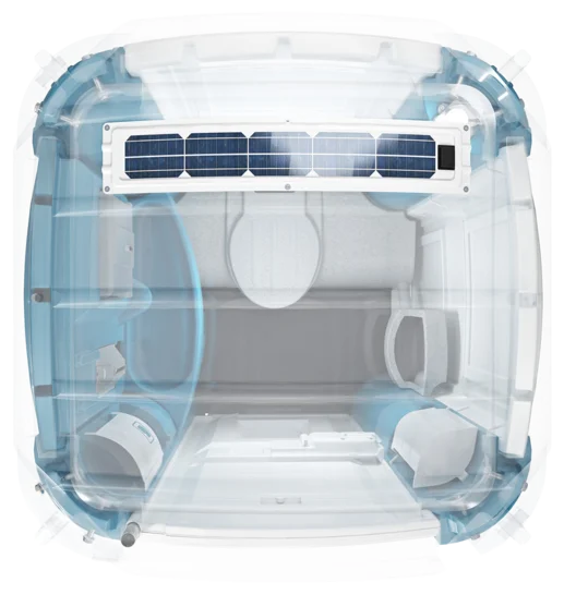 Detailansicht Toilettenkabine TOI WATER UP Solarpanel auf dem Dach