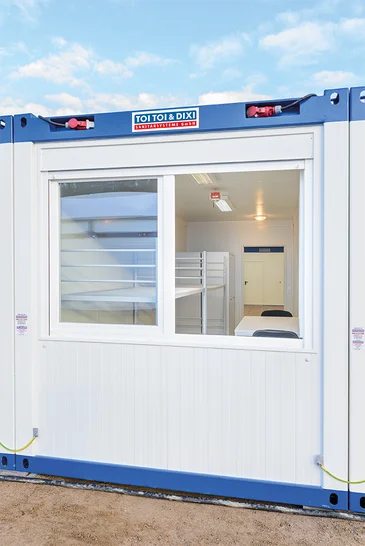 Außenansicht eines Raumcontainers Ausstattung Unterkunft mit Schlafmöglichkeit