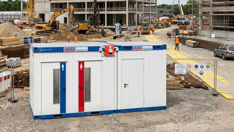 Sanitärcontainer auf einer Baustelle