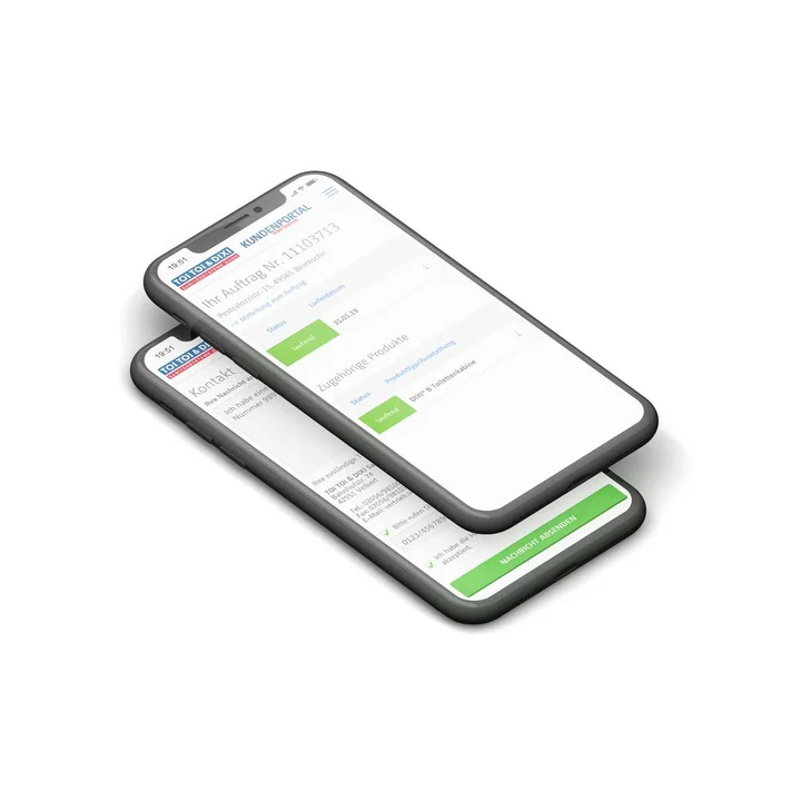 Kundenportal: Zwei Smartphones übereinander