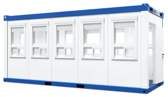Außenansicht eines Kassen-/Pförtnercontainers