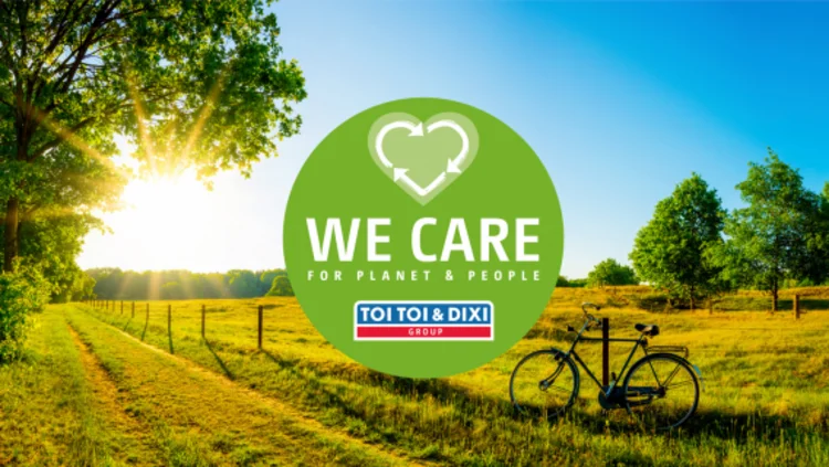 Landschaftsbild mit WE CARE Logo