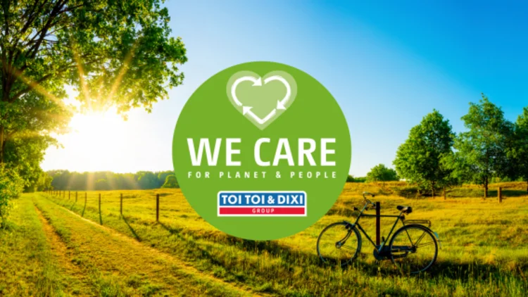 Landschaftsbild mit WE CARE Logo
