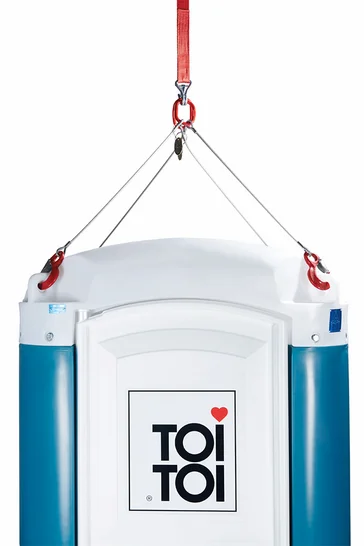 Detailansicht Toilettenkabine TOI FRESH Kranhaken am Dach