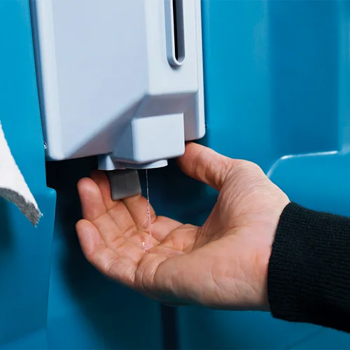 Detailansicht Toilettenkabine TOI WATER Seifenspender