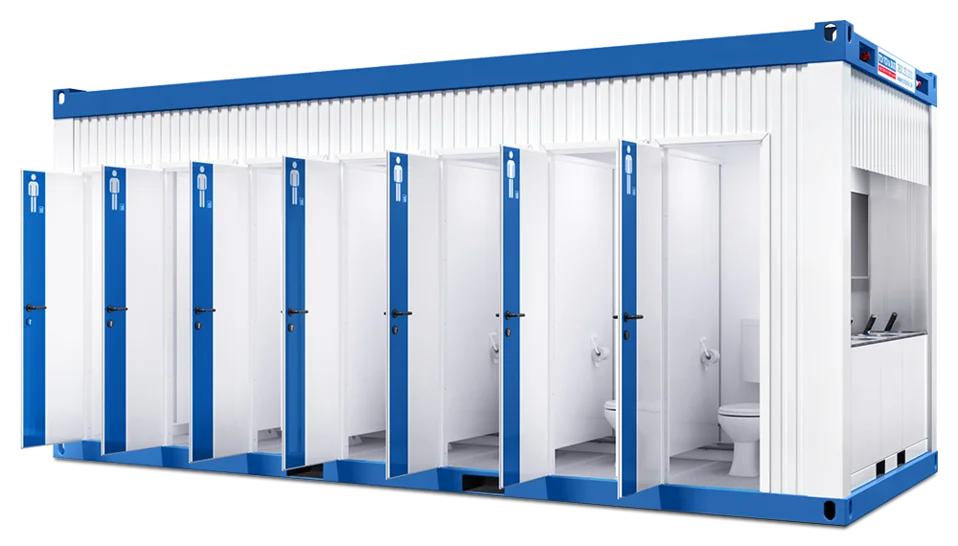 Außenansicht großer WC-Container