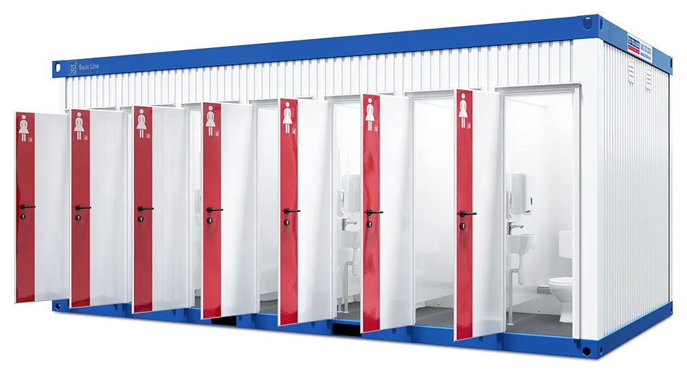 Außenansicht großer WC-Container